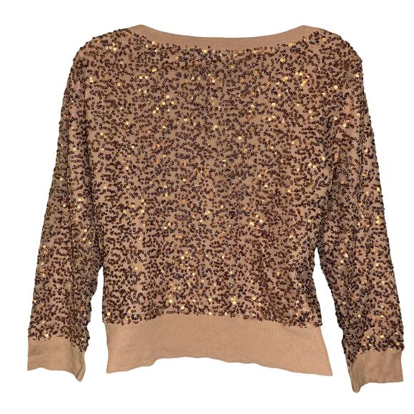 American Eagle Womens Rose Gold Sequin Cardigan Sweater Button Front Size Medium - Picture 4 of 16